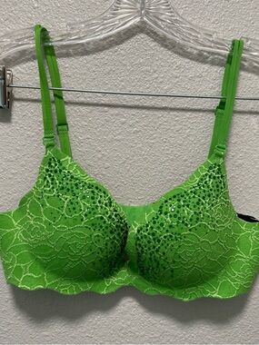 Very Sexy Neon Green Lace Bra with Crystal Accents